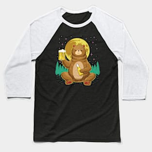 Bear Drinking Beer Camp Fire Outdoor Funny Animal Baseball T-Shirt